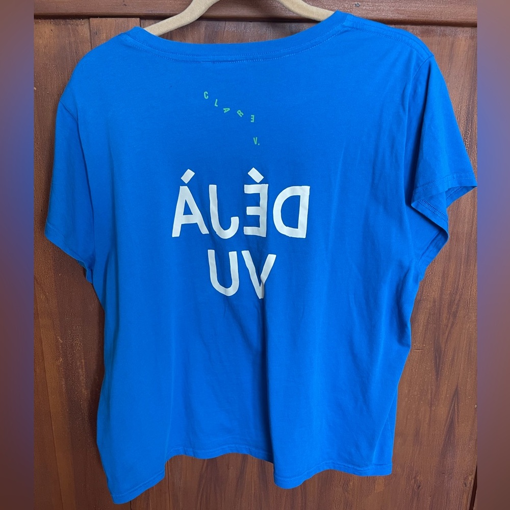 Clare V Déjà Vu Graphic Short Sleeve Tee in Bright Blue, size XXL - Picture 4 of 5